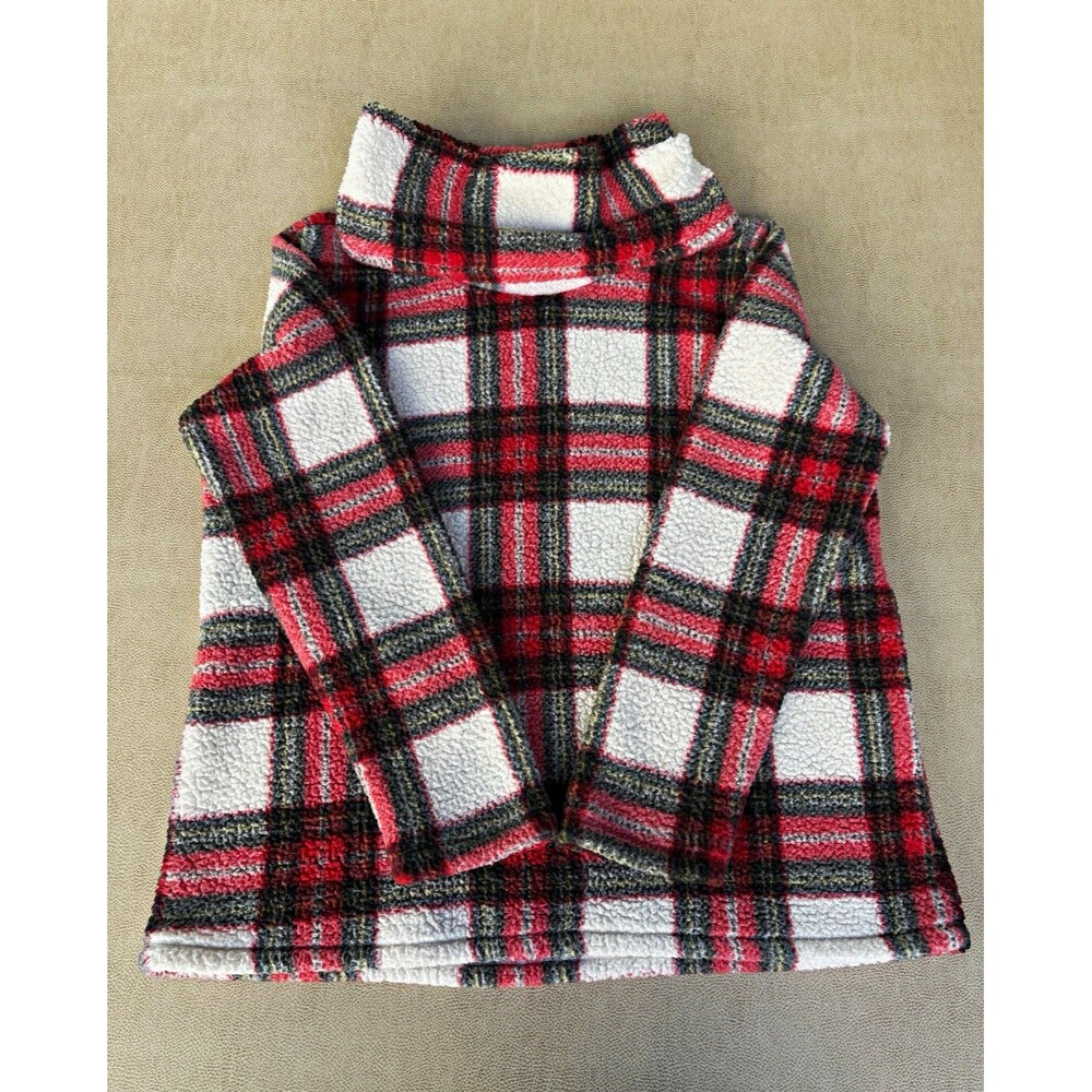 Style & Co Plaid Cowl Neck Pullover Sweater Women M Red White Gray Black